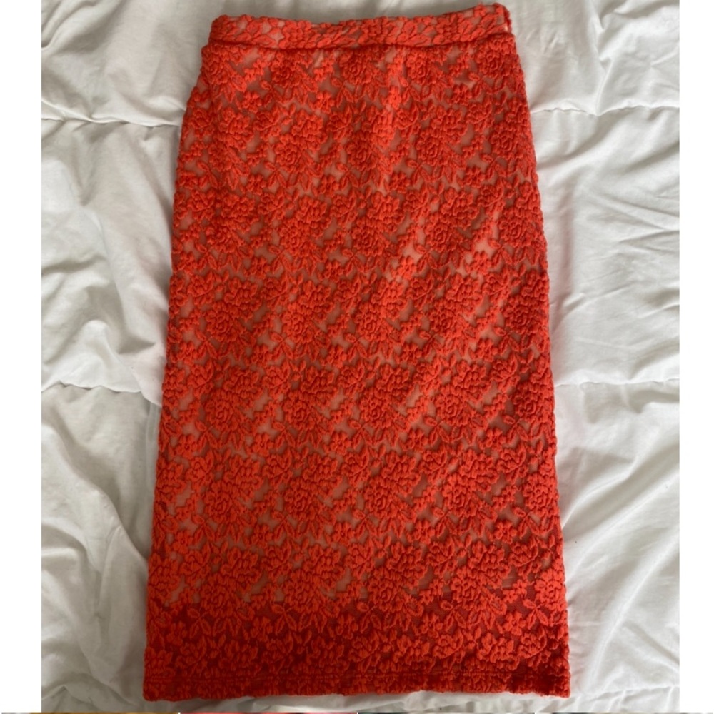 Bright Orange lace pencil skirt